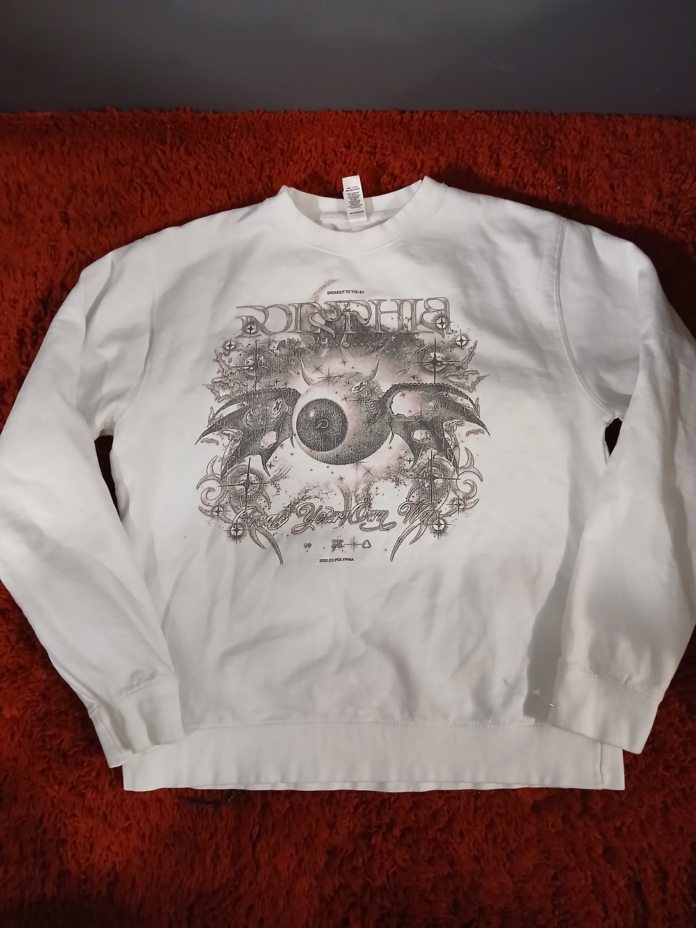 White Graphic Crewneck Sweatshirt with Monochrome Art